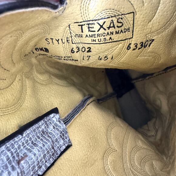 Cowboy Western Boots Mens 10.5 Made USA Texas Snake Print Classic Country Black - Picture 9 of 11